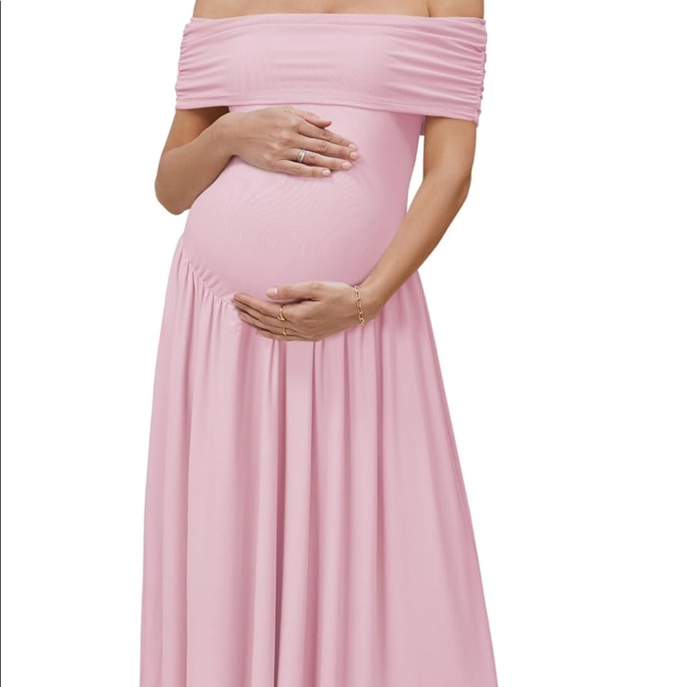 Long pink maternity dress